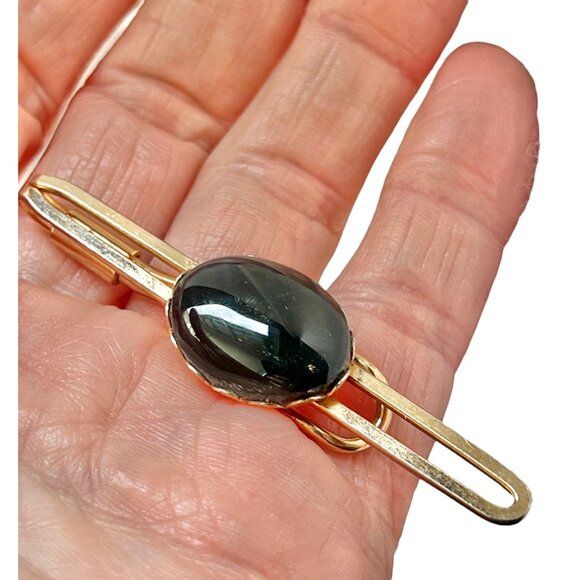 Unknown Other - Vintage Gold-Tone Tie Clip Black Stone is blueish in Sun 2.5” Long